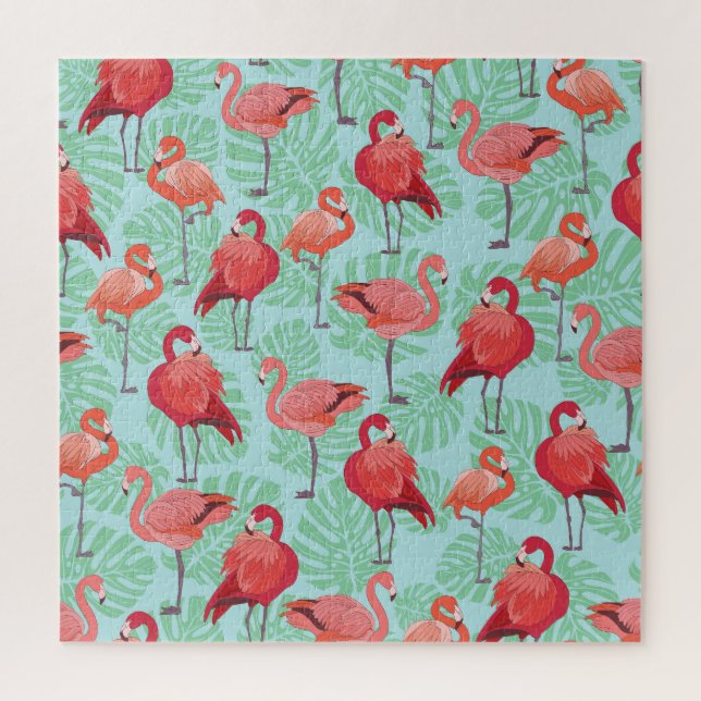 Rosa Flamingos: Exotisches Nahtloses Muster. Puzzle (Vertikal)