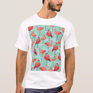 Rosa Flamingos: Exotisches Nahtloses Muster. T-Shirt