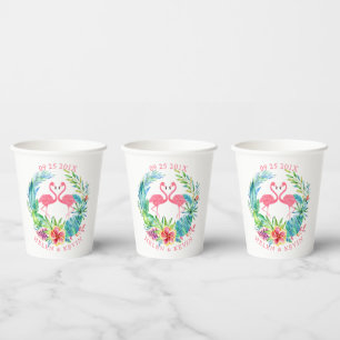 Rosa Flamingos farbenfrohe tropische Blume Kranz Pappbecher