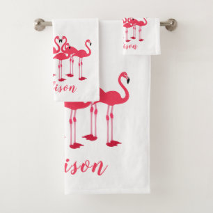 Rosa Flamingos-Flock Badhandtuch Set