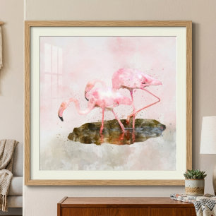 Rosa Flamingos Gesellschaft in Aquarellkunst Fotodruck