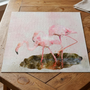Rosa Flamingos Gesellschaft in Aquarellkunst Puzzle