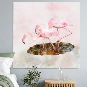 Rosa Flamingos Gesellschaft in Wasserfarben-Kunst Leinwanddruck