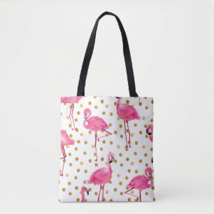 Rosa Flamingos, goldene Punkte, Aquarell.