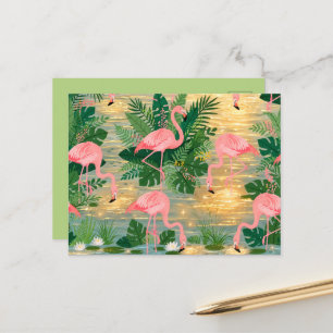 Rosa Flamingos Goldener Sonnenuntergang Lagune Tro Postkarte