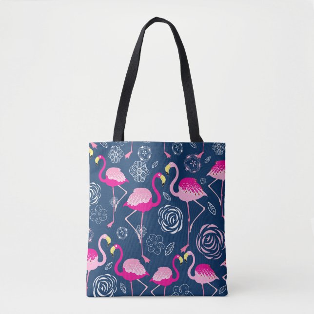 Rosa Flamingos: Grafisches dunkles Muster (Vorderseite)