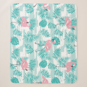 Rosa Flamingos, grüne Blätter aus Palmen, tropisch Sherpadecke