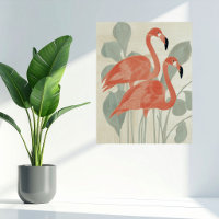 Rosa Flamingos Grüne Pflanzen Wasserfarbe Stylisch