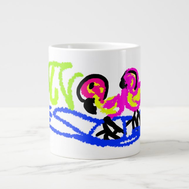 Rosa Flamingos Hochzeit Sommerspass Jumbo-Tasse (Vorderseite)