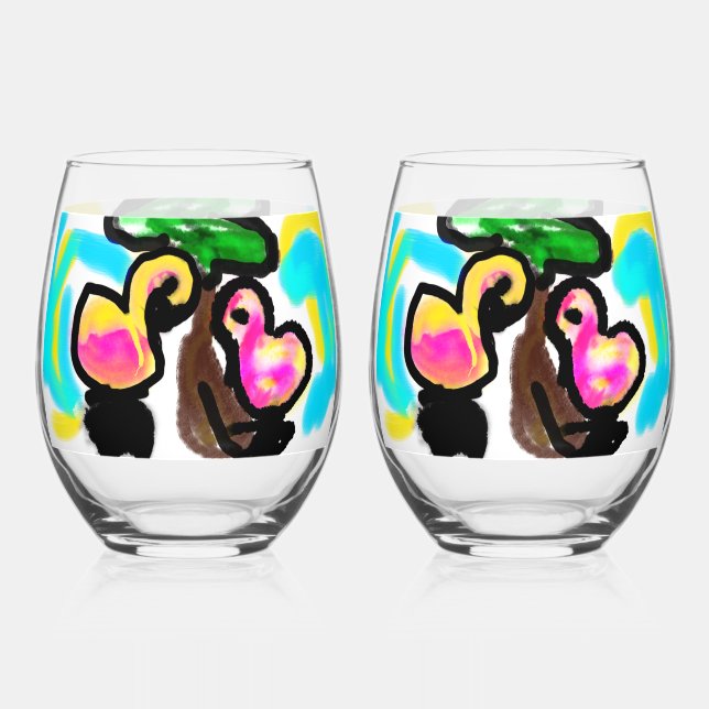 Rosa Flamingos Hochzeit Weinglas Ohne Stiel (Vorderseite)