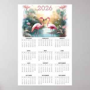 Rosa Flamingos im Paradies: 2026 Wandkalender Poster