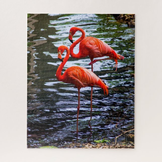 Rosa Flamingos im Wasser Puzzle (Vertikal)