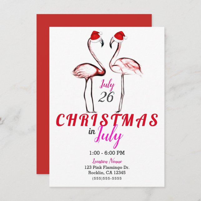 Rosa Flamingos in den Weihnachtsmannmützen Weihnac Einladung (Vorne/Hinten)