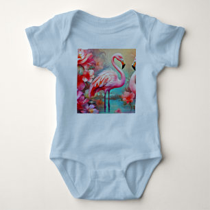 Rosa Flamingos in einem See mit Blume-20231 Baby Strampler