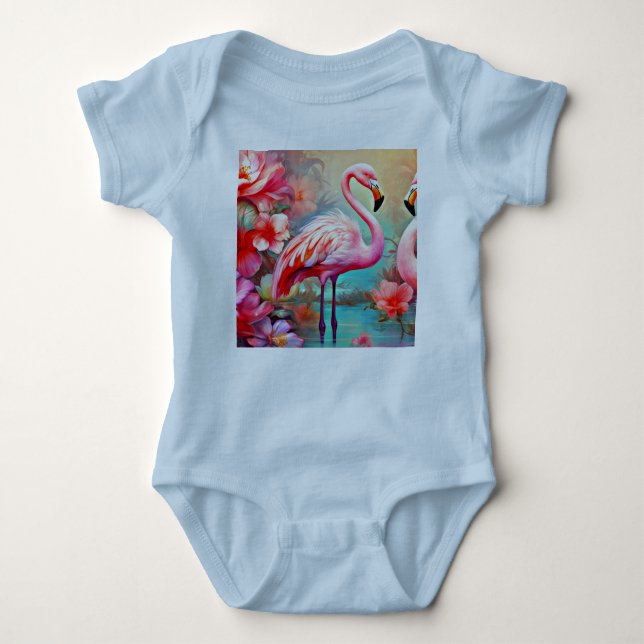 Rosa Flamingos in einem See mit Blume-20231 Baby Strampler (Vorderseite)