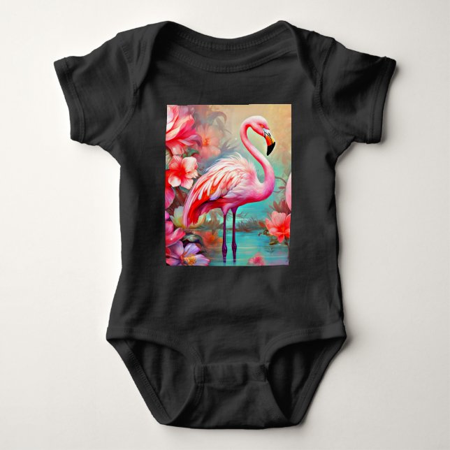 Rosa Flamingos in einem See mit Blume-20231 Baby Strampler (Vorderseite)
