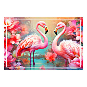 Rosa Flamingos in einem See mit Blume-20231 Fotodruck