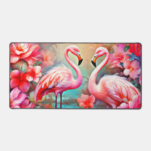 Rosa Flamingos in einem See mit Blume-20231 Schreibtischunterlage