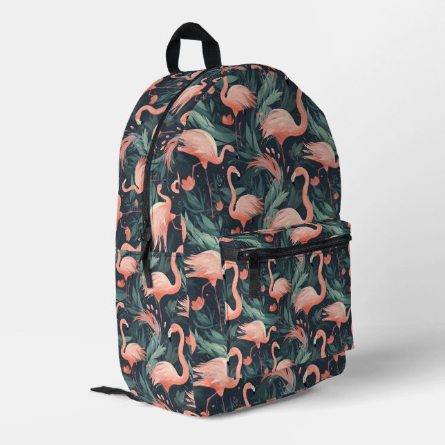 Rosa Flamingos in Fernen Bedruckter Rucksack (Rückseitige Ecke links)