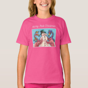 ROSA FLAMINGOS MACHEN SCHNEEMANN, LUSTIGE WEIHNACH T-Shirt