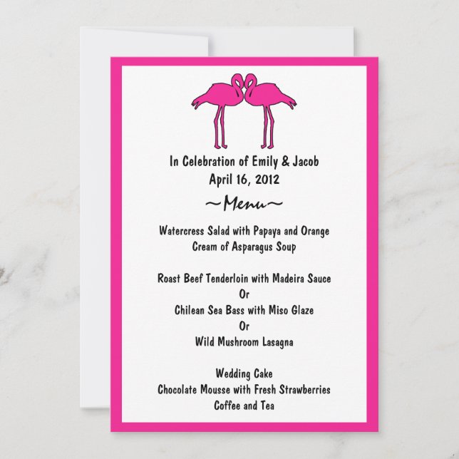 Rosa Flamingos Menü Cards Einladung (Vorderseite)