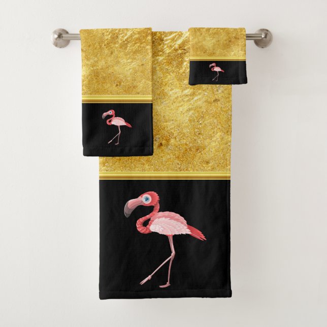Rosa Flamingos mit blauen Augen Badhandtuch Set (Insitu)