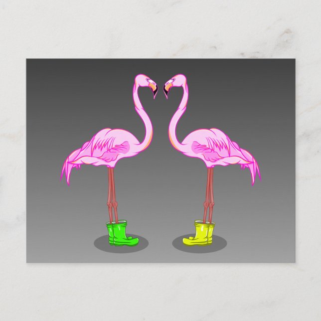 Rosa Flamingos mit Gumboots Postkarte (Vorderseite)