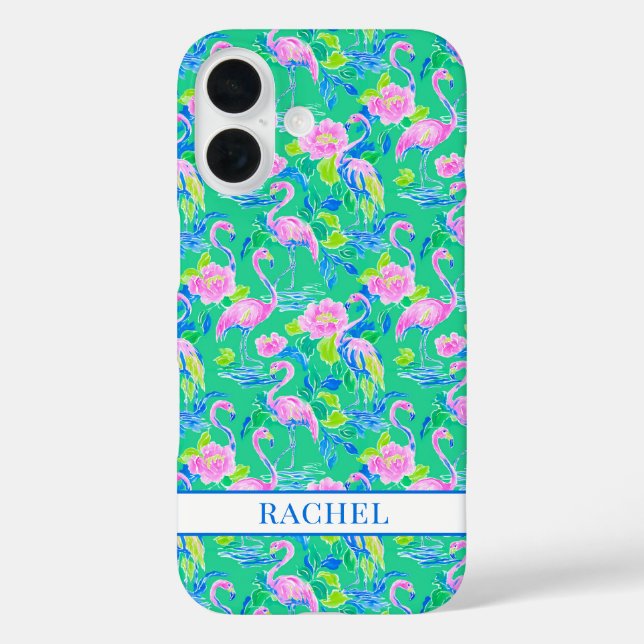 Rosa Flamingos mit Monogramm Case-Mate iPhone Hülle (Rückseite)