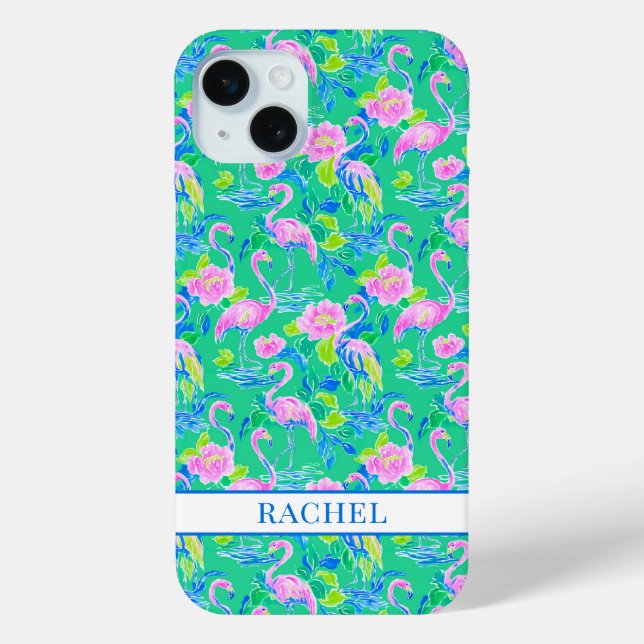 Rosa Flamingos mit Monogramm Case-Mate iPhone Hülle (Rückseite)