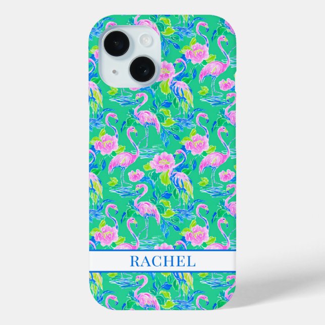 Rosa Flamingos mit Monogramm Case-Mate iPhone Hülle (Rückseite)