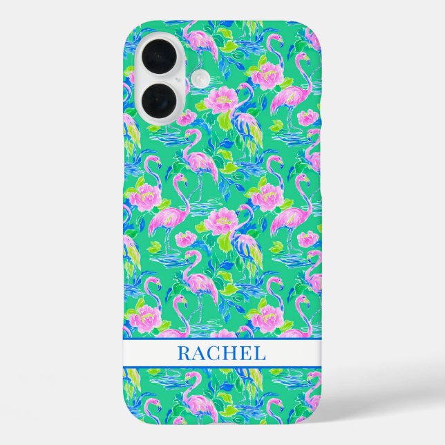 Rosa Flamingos mit Monogramm Case-Mate iPhone Hülle (Rückseite)