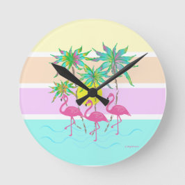 Rosa Flamingos mit Palmen, Coole Runduhr Runde Wanduhr