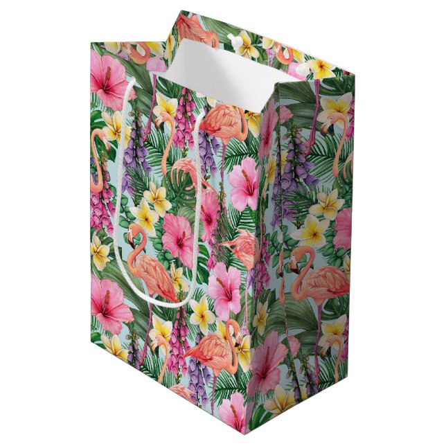 Rosa Flamingos Mittlere Geschenktüte (Vorderseite Schrägansicht)