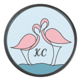 Rosa Flamingos Monogram Art oder Foto Eishockey Puck