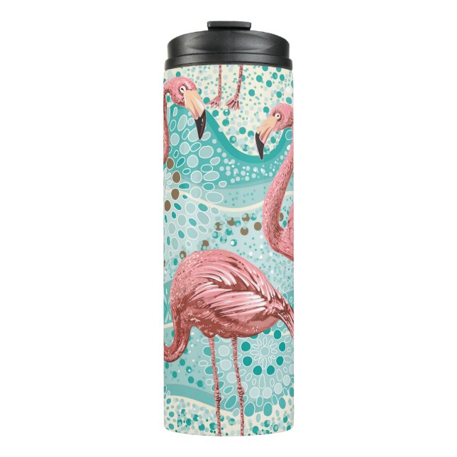 Rosa Flamingos nahtloses Muster Thermosbecher (Vorderseite)