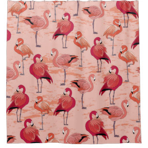 Rosa Flamingos: Nahtloses tropisches Muster Duschvorhang