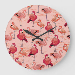 Rosa Flamingos: Nahtloses tropisches Muster Große Wanduhr