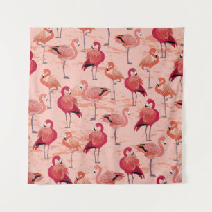 Rosa Flamingos: Nahtloses tropisches Muster Wandteppich