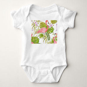 Rosa Flamingos, Orchideen: Aquarellmuster. Baby Strampler