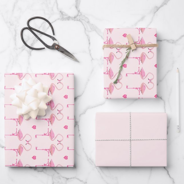 Rosa Flamingos-Packpapier Geschenkpapier Set (Vorderseite)