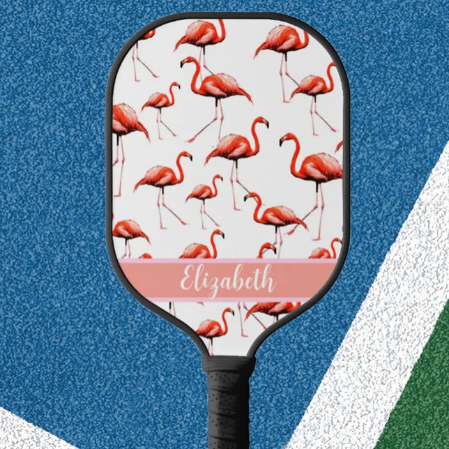 Rosa Flamingos preppy individuelle Name modern Pickleball Schläger (Von Creator hochgeladen)