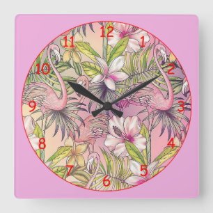 Rosa Flamingos Quadratische Wanduhr