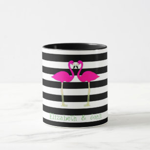 Rosa Flamingos, Schwarz-weiße Streifen, Personalis Tasse