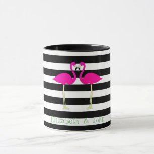 Rosa Flamingos, schwarze weiße Streifen, personali Tasse