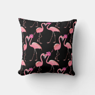 Rosa Flamingos: Schwarzer Hintergrund Vintage Kissen