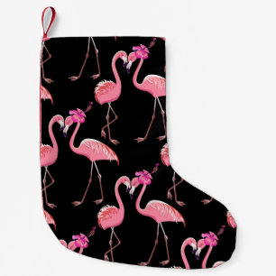 Rosa Flamingos: Schwarzer Hintergrund Vintage Kleiner Weihnachtsstrumpf