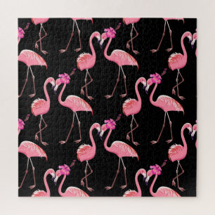 Rosa Flamingos: Schwarzer Hintergrund Vintage Puzzle
