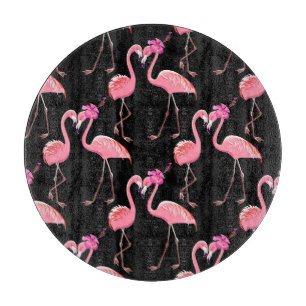 Rosa Flamingos: Schwarzer Hintergrund Vintage Schneidebrett