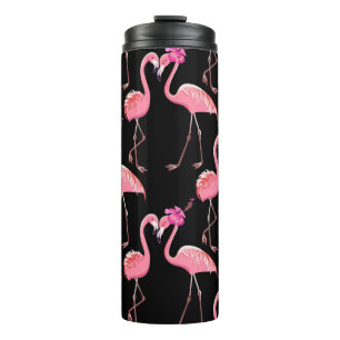 Rosa Flamingos: Schwarzer Hintergrund Vintage Thermosbecher