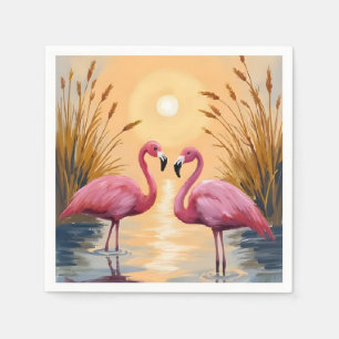 Rosa Flamingos Sonnenuntergang Tiermalerei Serviette